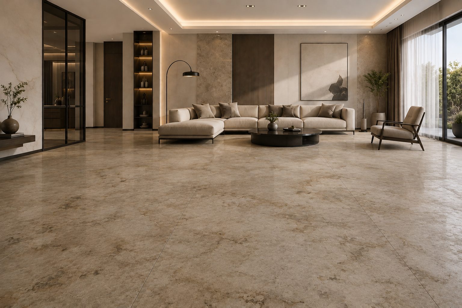 Before: dull worn marble floor before restoration in Nidadavole
