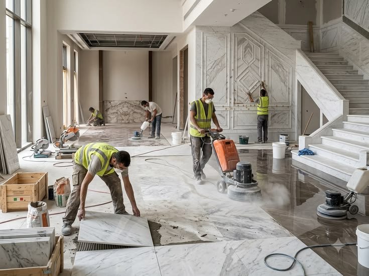Marble work service — marble flooring and polishing project in Eluru